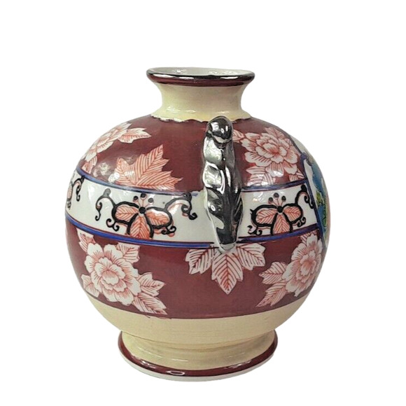 Vintage Japanese Chikusa Vase Multicolor Floral Bird Hand Painted 6.5" - Picture 3 of 10
